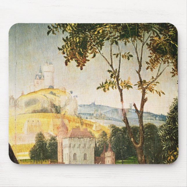 Landscape with castle in a moat and two swans mouse mat (Front)