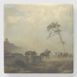 Landscape with Castle Ruins and Horse Riders Stone Coaster