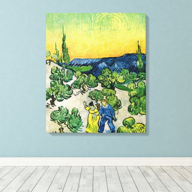 Landscape with Couple Walking by Vincent van Gogh Canvas Print (Insitu(Wood Floor))