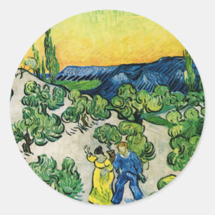 Landscape with Couple Walking by Vincent van Gogh Classic Round Sticker