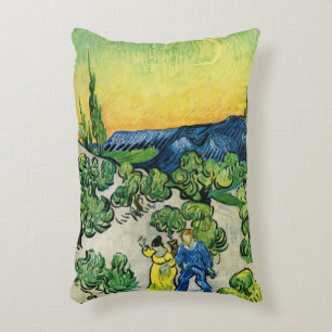 Landscape with Couple Walking by Vincent van Gogh Decorative Cushion