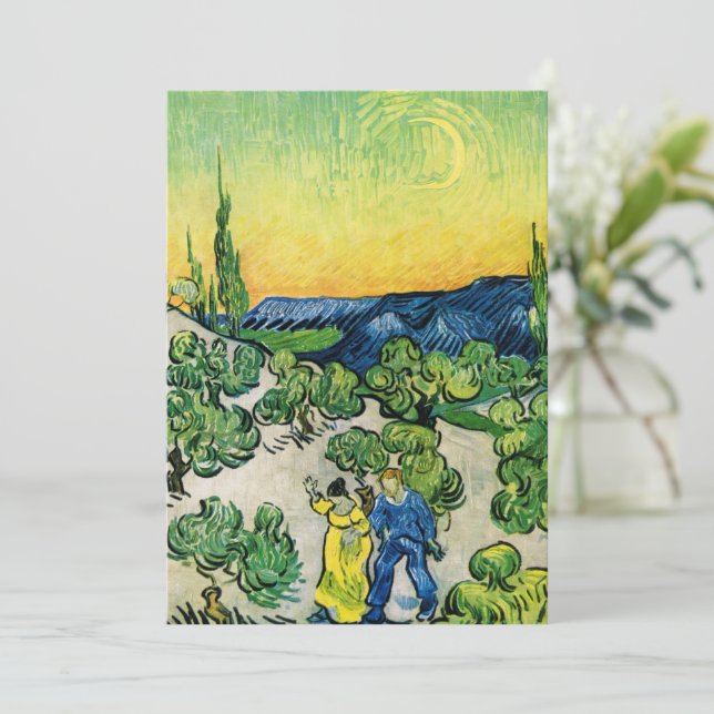 Landscape with Couple Walking by Vincent van Gogh Invitation (Standing Front)