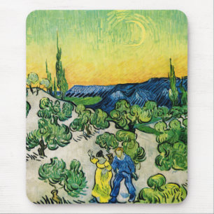 Landscape with Couple Walking by Vincent van Gogh Mouse Mat