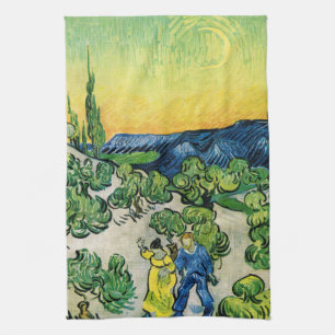 Landscape with Couple Walking by Vincent van Gogh Tea Towel