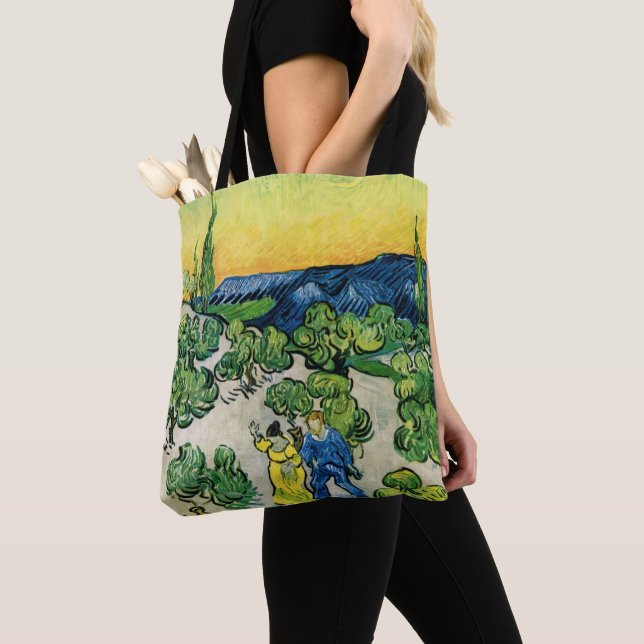 Landscape with Couple Walking by Vincent van Gogh Tote Bag (Close Up)