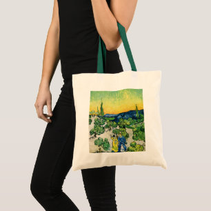 Landscape with Couple Walking by Vincent van Gogh Tote Bag