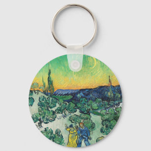 Landscape with Couple Walking & Crescent Moon Key Ring