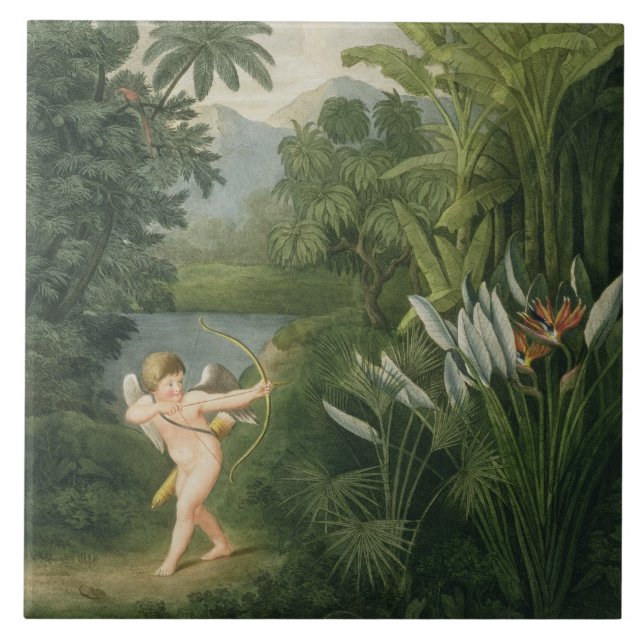 Landscape with Cupid aiming an arrow at a Parrot o Tile (Front)