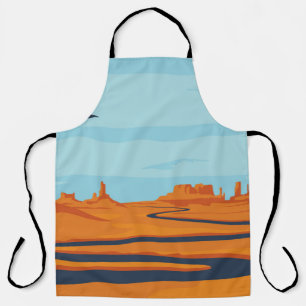 landscape with deserted valley, mountains, dark w apron