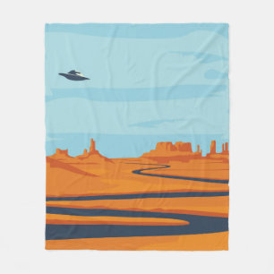 landscape with deserted valley, mountains, dark w fleece blanket