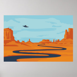  landscape with deserted valley, mountains, dark w poster