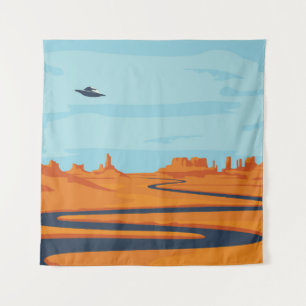 landscape with deserted valley, mountains, dark w tapestry