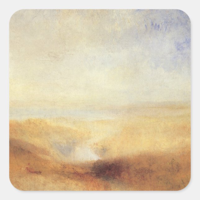 Landscape with Distant River Bay by Joseph Turner Square Sticker (Front)