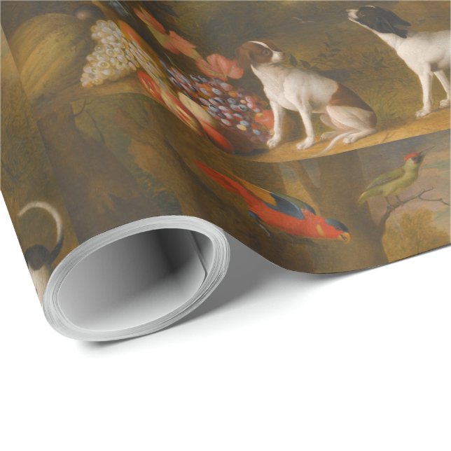 Landscape with exotic birds and two dogs wrapping paper (Roll Corner)