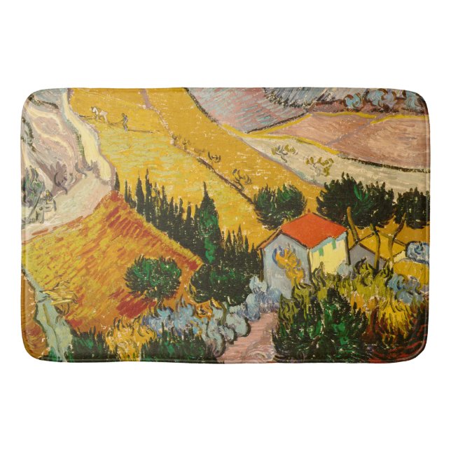 Landscape with House and PloughmaVincent van Gogh  Bath Mat (Front)