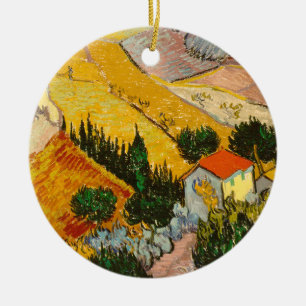 Landscape with House and PloughmaVincent van Gogh Ceramic Tree Decoration