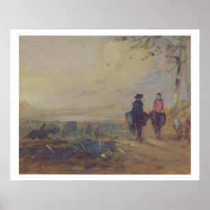 Landscape with Lake and two Figures Riding, previo Poster