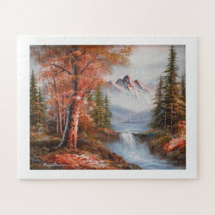 Landscape with mountains and waterfall jigsaw puzzle