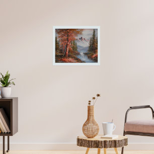 Landscape with mountains and waterfall poster