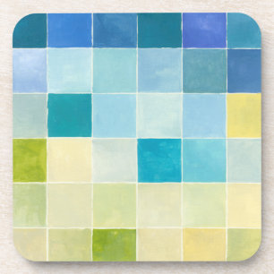Landscape with Multicolored Pixilated Squares Coaster