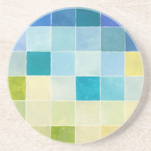 Landscape with Multicolored Pixilated Squares Coaster