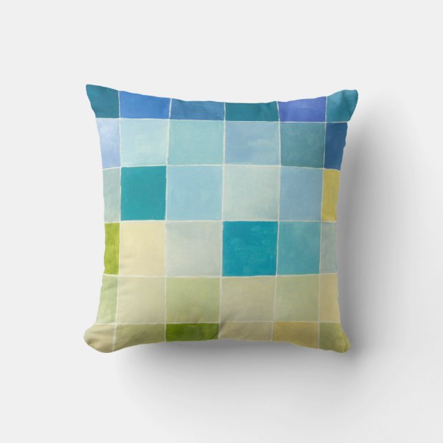 Landscape with Multicolored Pixilated Squares Cushion (Front)