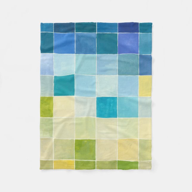 Landscape with Multicolored Pixilated Squares Fleece Blanket (Front)