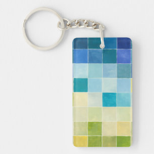 Landscape with Multicolored Pixilated Squares Key Ring