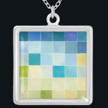 Landscape with Multicolored Pixilated Squares Silver Plated Necklace<br><div class="desc">Megan Meagher created this piece utilising a style known as digital pixilation. Artists use computer programs to design and draw their pieces,  producing impressionistic renderings of real world settings. If you love abstract,  experimental art this print is for you!</div>
