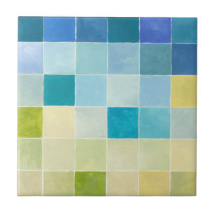 Landscape with Multicolored Pixilated Squares Tile
