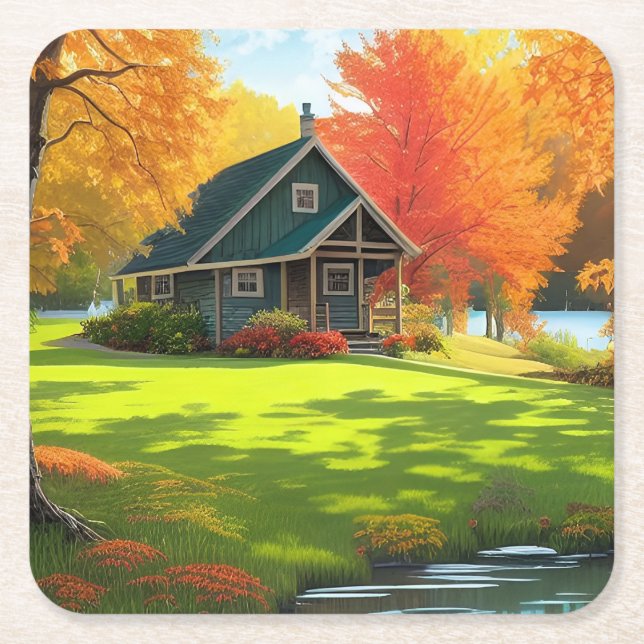 Landscape with Nature Background-46556 Square Paper Coaster (Front)