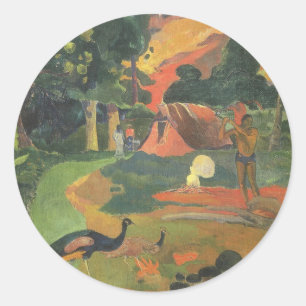 Landscape with Peacocks by Paul Gauguin Classic Round Sticker