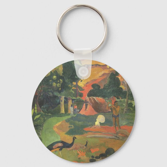 Landscape with Peacocks by Paul Gauguin Key Ring (Front)