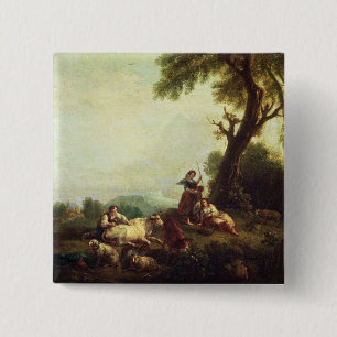 Landscape with Peasants Watching a Herd of Cattle 15 Cm Square Badge