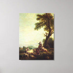 Landscape with Peasants Watching a Herd of Cattle Canvas Print