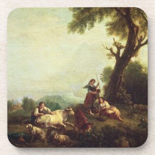 Landscape with Peasants Watching a Herd of Cattle Coaster