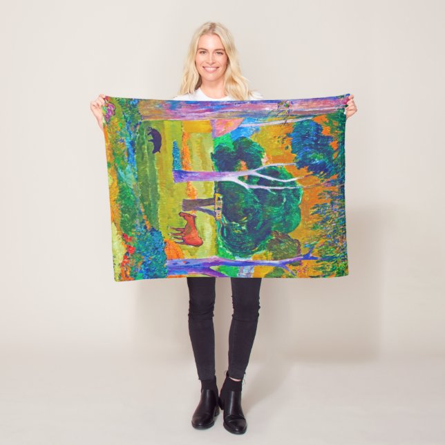 Landscape with Pig and Horse, Gauguin Fleece Blanket (In Situ)