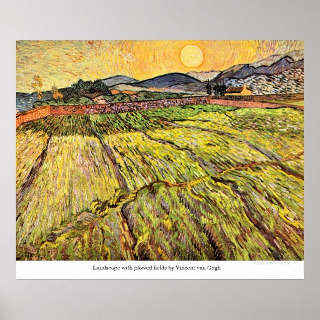 Landscape with ploughed fields by Vincent van Gogh Poster (Front)
