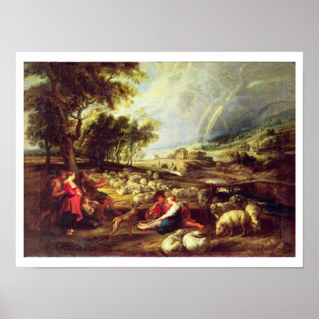 Landscape with Rainbow (oil on canvas) Poster (Front)