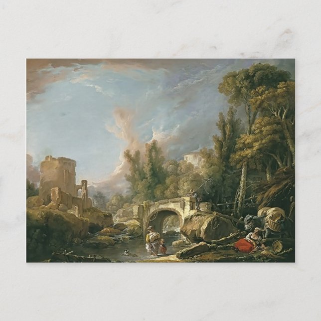 Landscape with Ruin & Bridge by Francois Boucher Postcard (Front)