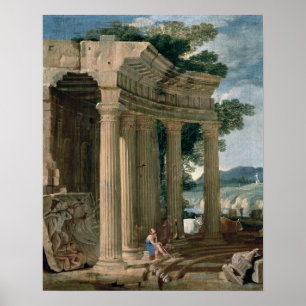 Landscape with ruins and a shepherd poster