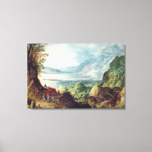 Landscape with Sea and Mountains (oil on canvas) Canvas Print