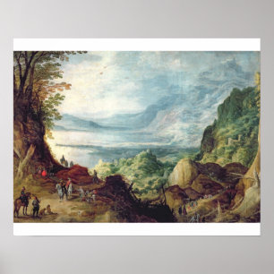 Landscape with Sea and Mountains (oil on canvas) Poster