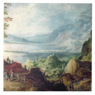 Landscape with Sea and Mountains (oil on canvas) Tile