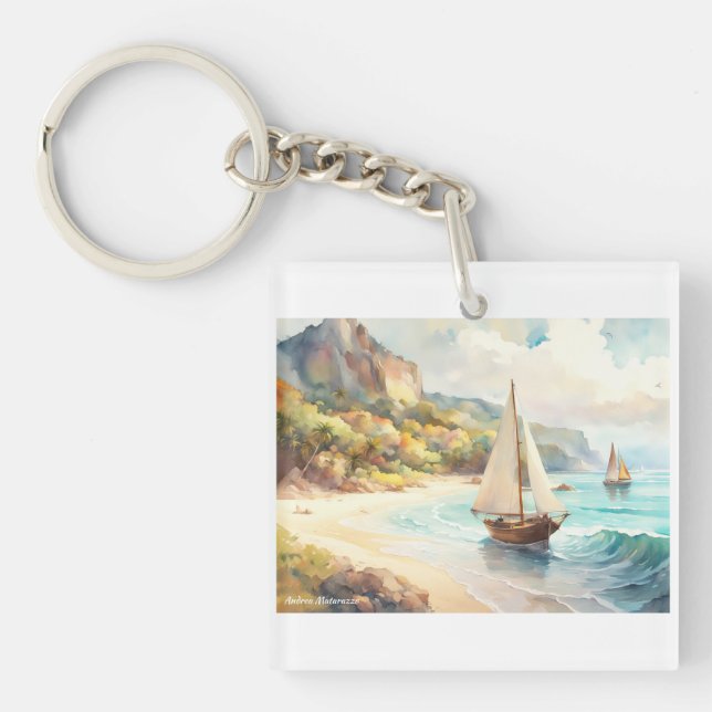 Landscape with sea and sailing ships key ring (Front)