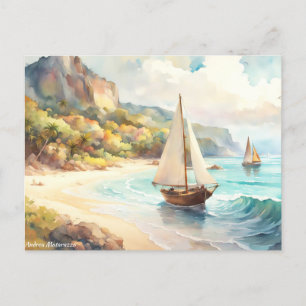 Landscape with sea and sailing ships postcard