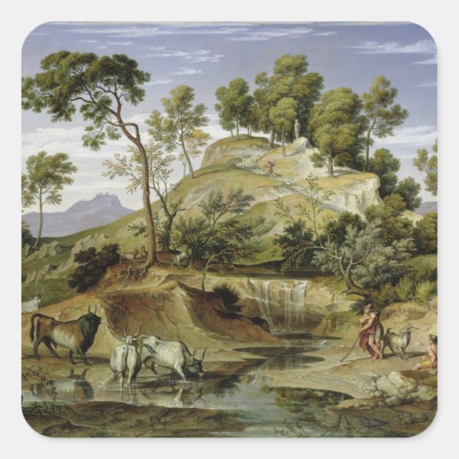 Landscape with Shepherds and Cows Square Sticker (Front)