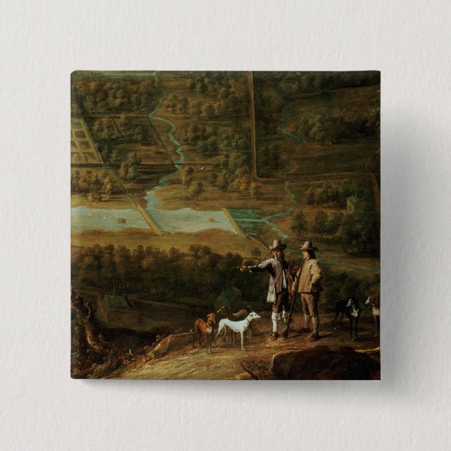 Landscape with sportsmen 15 cm square badge (Front)