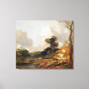 Landscape with Stream and Weir (oil on canvas) Canvas Print