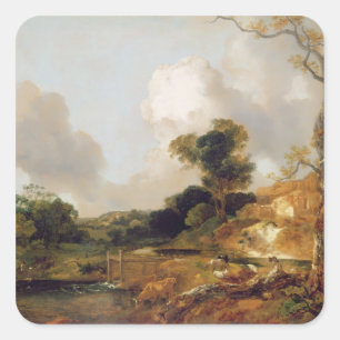Landscape with Stream and Weir (oil on canvas) Square Sticker